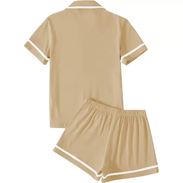LYANER Women's Cotton Pajamas Set Button Short Sleeve Shirt with Shorts Set PJs Loungewear