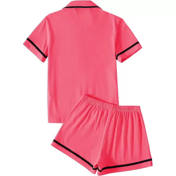 LYANER Women's Cotton Pajamas Set Button Short Sleeve Shirt with Shorts Set PJs Loungewear