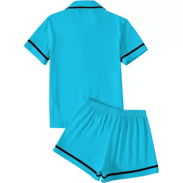LYANER Women's Cotton Pajamas Set Button Short Sleeve Shirt with Shorts Set PJs Loungewear