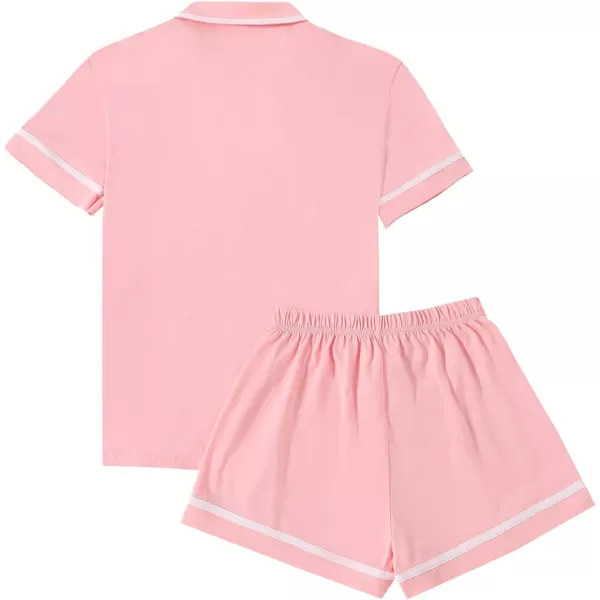 LYANER Women's Cotton Pajamas Set Button Short Sleeve Shirt with Shorts Set PJs Loungewear