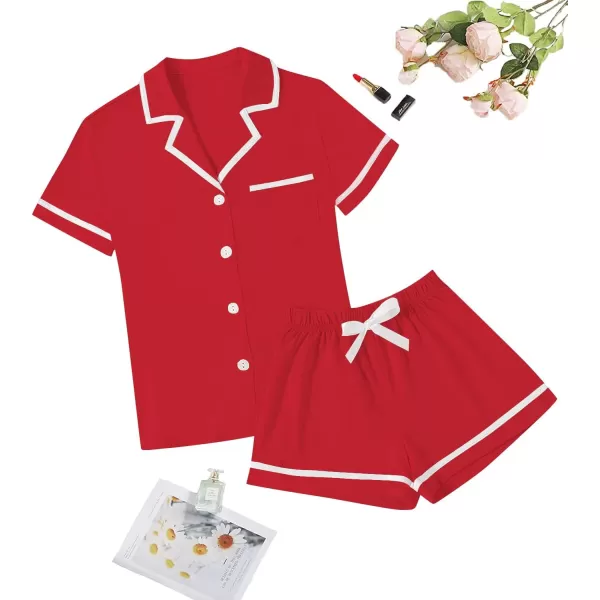 LYANER Women's Cotton Pajamas Set Button Short Sleeve Shirt with Shorts Set PJs Loungewear