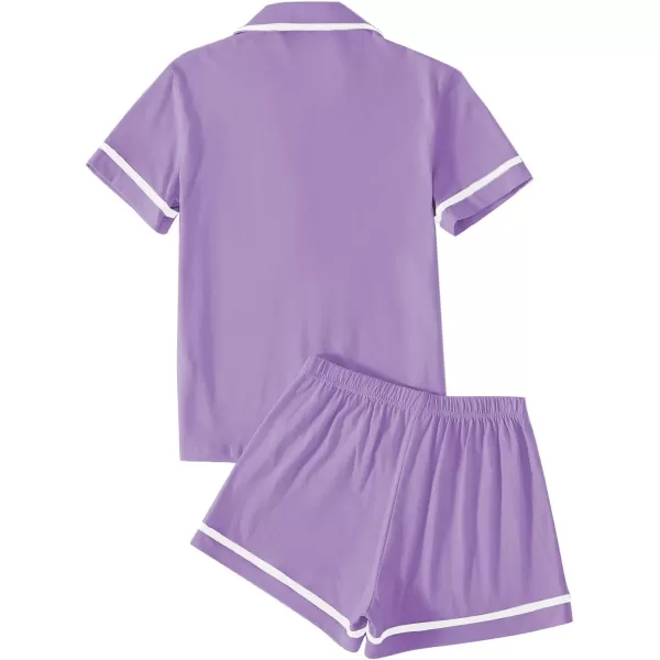LYANER Women's Cotton Pajamas Set Button Short Sleeve Shirt with Shorts Set PJs Loungewear