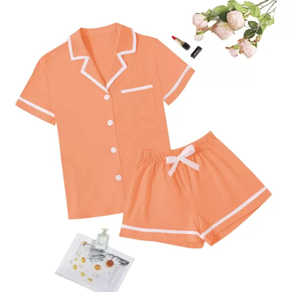 LYANER Women's Cotton Pajamas Set Button Short Sleeve Shirt with Shorts Set PJs Loungewear