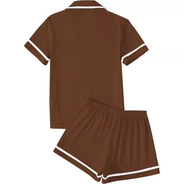 LYANER Women's Cotton Pajamas Set Button Short Sleeve Shirt with Shorts Set PJs Loungewear