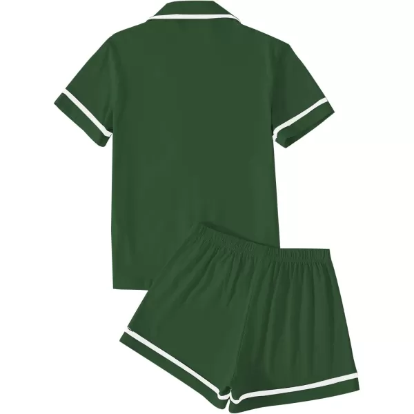 LYANER Women's Cotton Pajamas Set Button Short Sleeve Shirt with Shorts Set PJs Loungewear