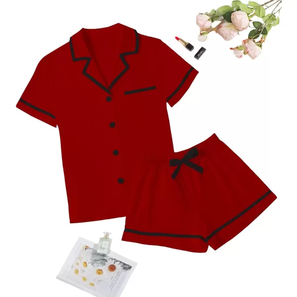 LYANER Women's Cotton Pajamas Set Button Short Sleeve Shirt with Shorts Set PJs Loungewear