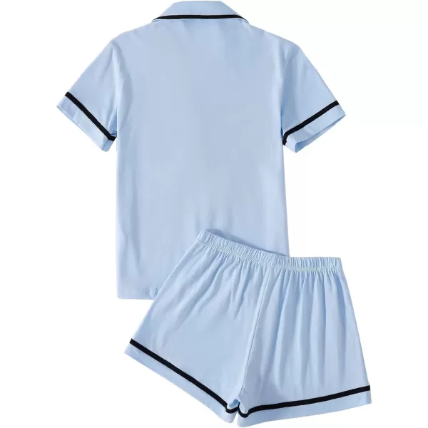 LYANER Women's Cotton Pajamas Set Button Short Sleeve Shirt with Shorts Set PJs Loungewear