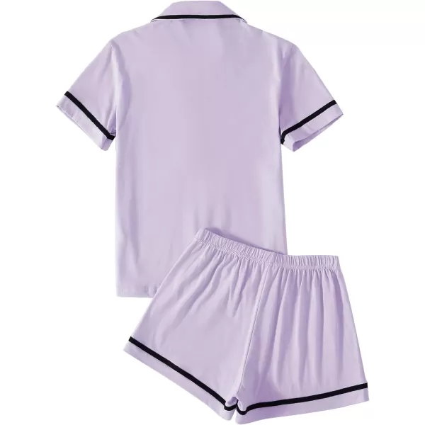 LYANER Women's Cotton Pajamas Set Button Short Sleeve Shirt with Shorts Set PJs Loungewear