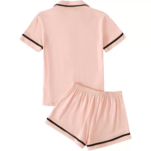 LYANER Women's Cotton Pajamas Set Button Short Sleeve Shirt with Shorts Set PJs Loungewear
