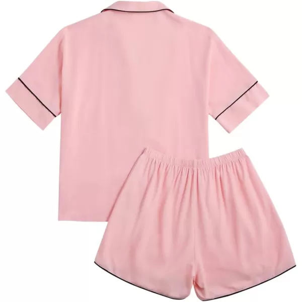 LYANER Women's Cotton Pajamas Set Buttons Short Sleeve Shirt with Shorts Set PJs Loungewear