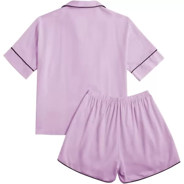 LYANER Women's Cotton Pajamas Set Buttons Short Sleeve Shirt with Shorts Set PJs Loungewear