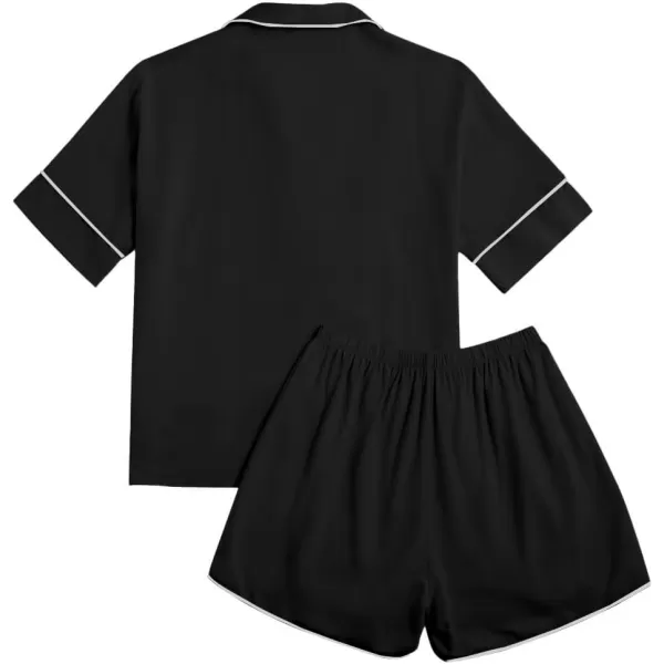 LYANER Women's Cotton Pajamas Set Buttons Short Sleeve Shirt with Shorts Set PJs Loungewear