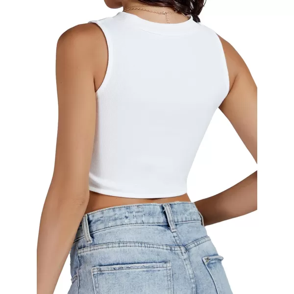 LYANER Women's Crew Neck Sleeveless Fringe Hem Rib Knit Crop Top Cute Tank Tops