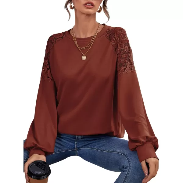 LYANER Women's Crewneck Lace Long Sleeve Hollow Out Sweatshirt Pullover Tops