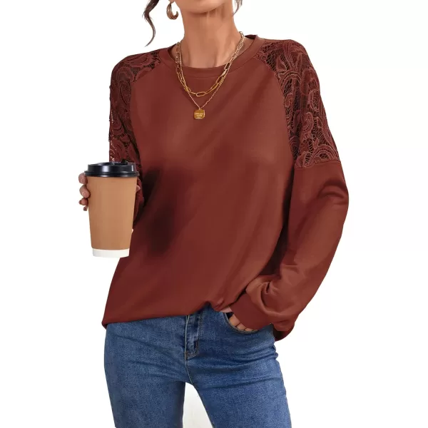LYANER Women's Crewneck Lace Long Sleeve Hollow Out Sweatshirt Pullover Tops