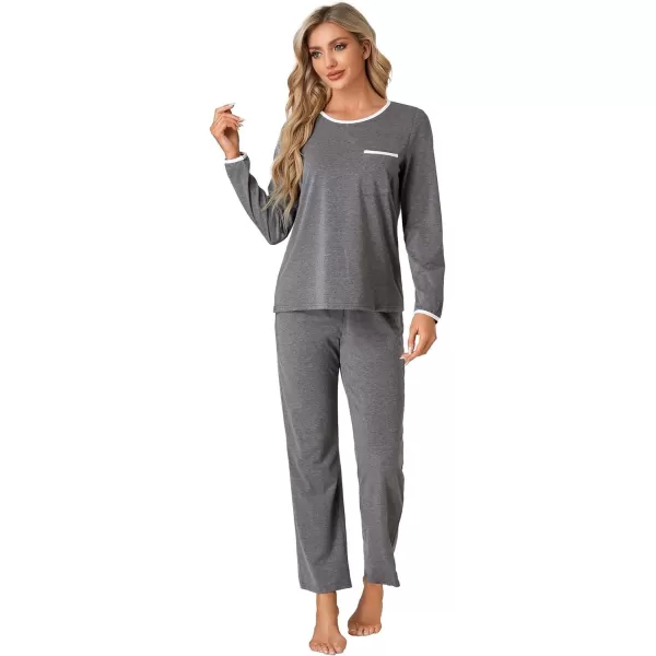 LYANER Women's Crewneck Long SLeeve Top with Drawstring Long Pants Sleepwear Pajama Set