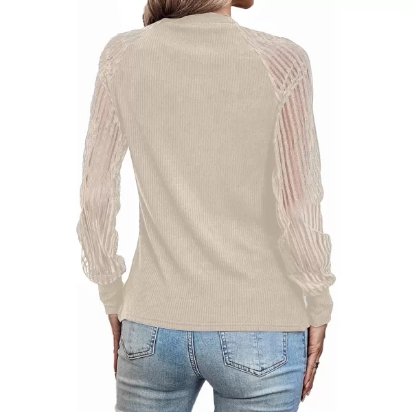 LYANER Women's Crewneck Mesh Lace Long Sleeve Knit Ribbed Top Blouse Sweater