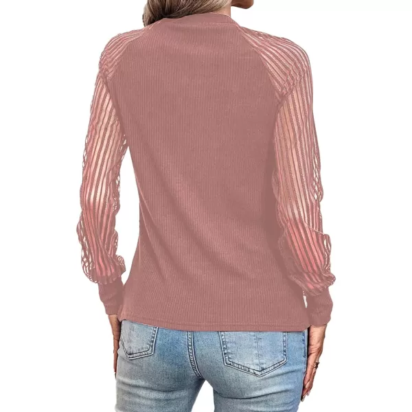 LYANER Women's Crewneck Mesh Lace Long Sleeve Knit Ribbed Top Blouse Sweater