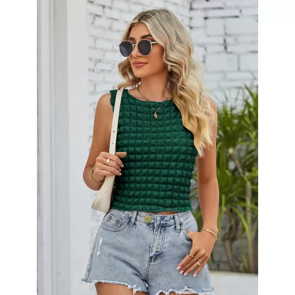 LYANER Women's Crewneck Popcorn Crop Tops Sleeveless Going Out Tops Tank Shirt