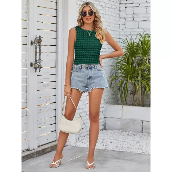 LYANER Women's Crewneck Popcorn Crop Tops Sleeveless Going Out Tops Tank Shirt