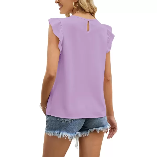 LYANER Women's Crewneck Ruffle Trim Sleeveless Summer Tunic Blouse Tank Top
