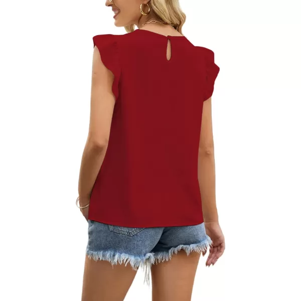 LYANER Women's Crewneck Ruffle Trim Sleeveless Summer Tunic Blouse Tank Top