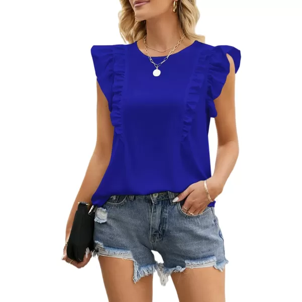 LYANER Women's Crewneck Ruffle Trim Sleeveless Summer Tunic Blouse Tank Top