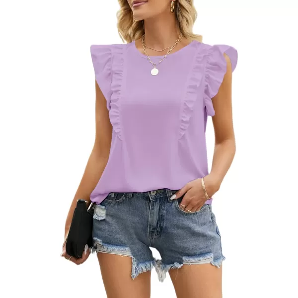 LYANER Women's Crewneck Ruffle Trim Sleeveless Summer Tunic Blouse Tank Top