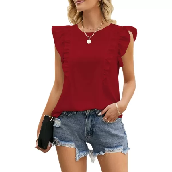 LYANER Women's Crewneck Ruffle Trim Sleeveless Summer Tunic Blouse Tank Top