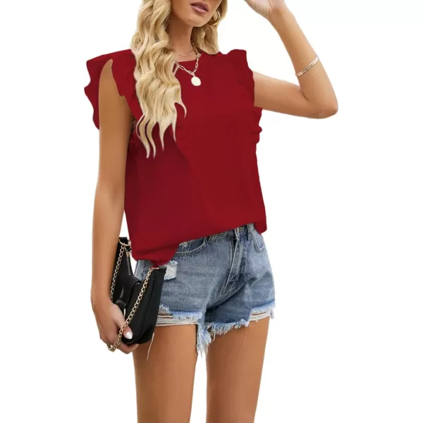 LYANER Women's Crewneck Ruffle Trim Sleeveless Summer Tunic Blouse Tank Top