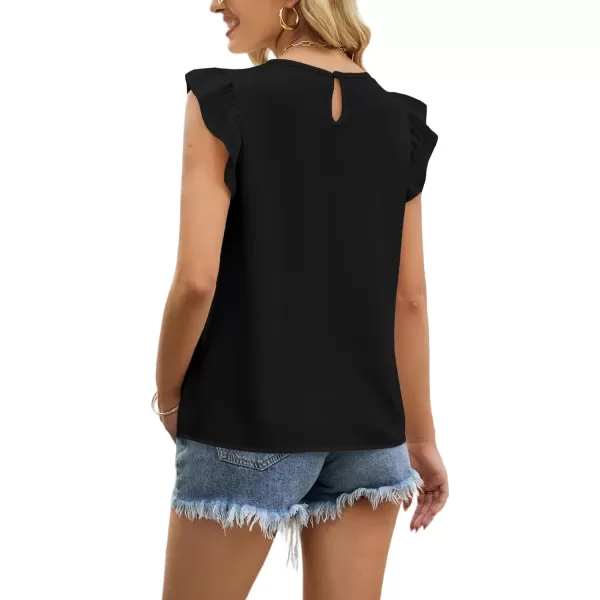 LYANER Women's Crewneck Ruffle Trim Sleeveless Summer Tunic Blouse Tank Top