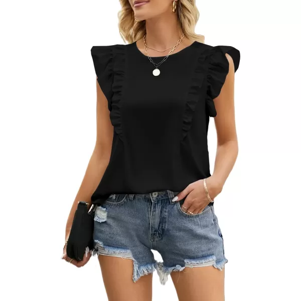 LYANER Women's Crewneck Ruffle Trim Sleeveless Summer Tunic Blouse Tank Top