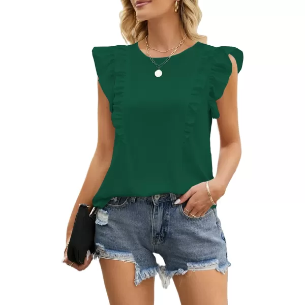 LYANER Women's Crewneck Ruffle Trim Sleeveless Summer Tunic Blouse Tank Top