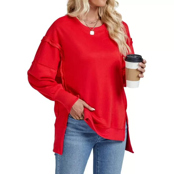 LYANER Women's Crewneck Split Slit Sides Oversized Drop Shoulder Long Sleeve Tunic Sweatshirt Top