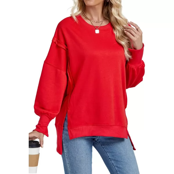 LYANER Women's Crewneck Split Slit Sides Oversized Drop Shoulder Long Sleeve Tunic Sweatshirt Top