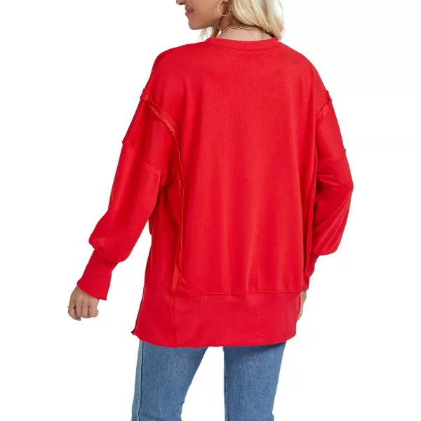 LYANER Women's Crewneck Split Slit Sides Oversized Drop Shoulder Long Sleeve Tunic Sweatshirt Top