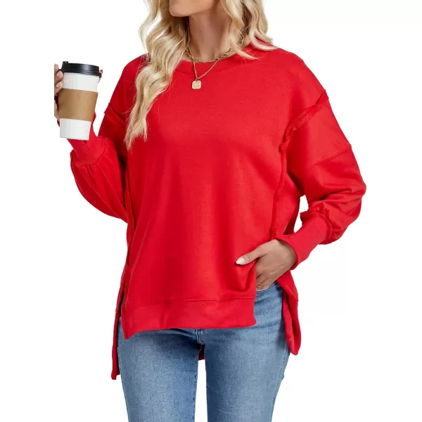 LYANER Women's Crewneck Split Slit Sides Oversized Drop Shoulder Long Sleeve Tunic Sweatshirt Top
