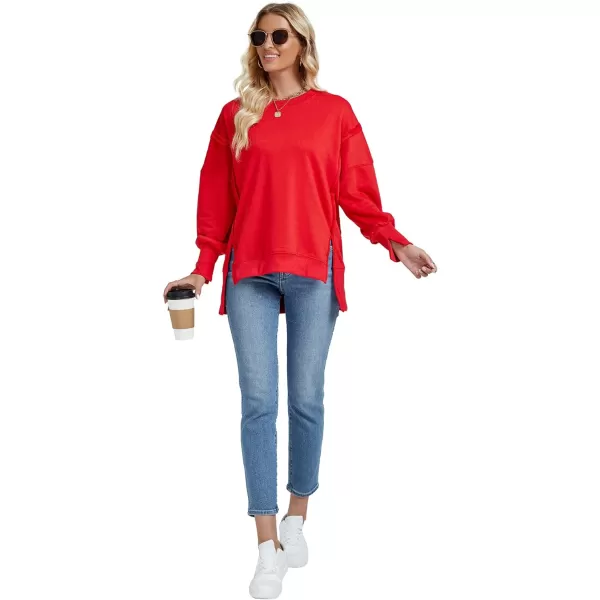 LYANER Women's Crewneck Split Slit Sides Oversized Drop Shoulder Long Sleeve Tunic Sweatshirt Top