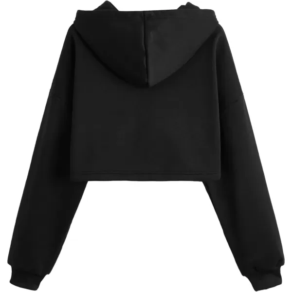 LYANER Women's Crop Hooded Drop Shoulder Long Sleeve Drawstring Zip Sweatshirt