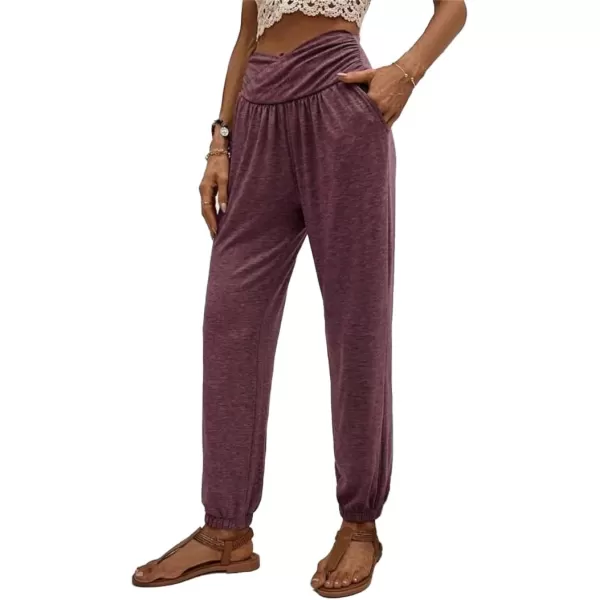 LYANER Women's Crossover High Waisted Pants Yoga Pants with Pockets Lounge Pajamas Casual Sweatpants