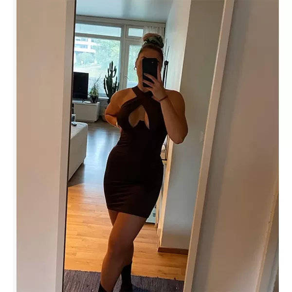 LYANER Women's Cut Out Crisscross Halter Bodycon Wrap Sexy Tank Midi Dress