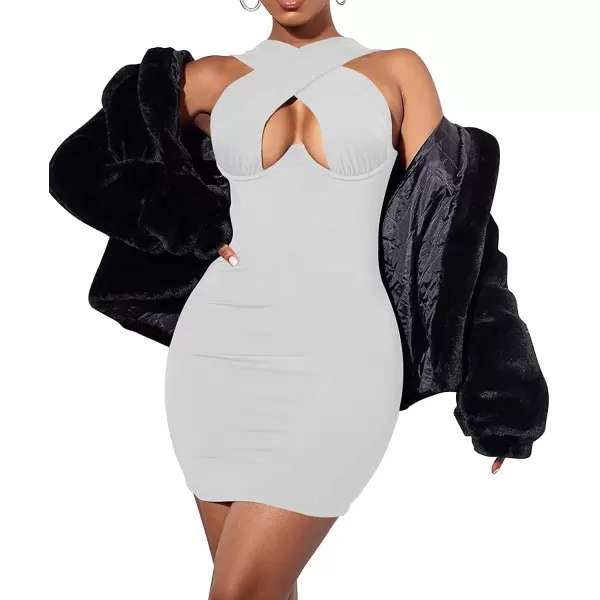 LYANER Women's Cut Out Crisscross Halter Bodycon Wrap Sexy Tank Midi Dress