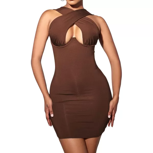 LYANER Women's Cut Out Crisscross Halter Bodycon Wrap Sexy Tank Midi Dress