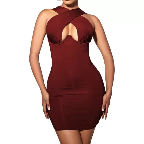 LYANER Women's Cut Out Crisscross Halter Bodycon Wrap Sexy Tank Midi Dress