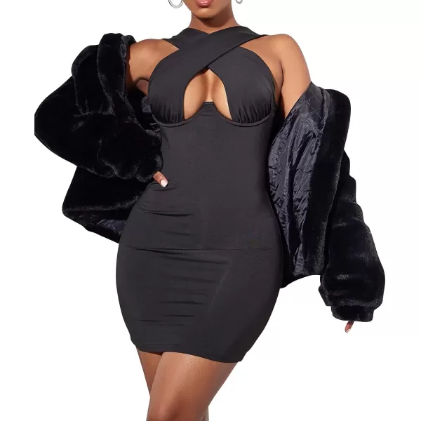 LYANER Women's Cut Out Crisscross Halter Bodycon Wrap Sexy Tank Midi Dress