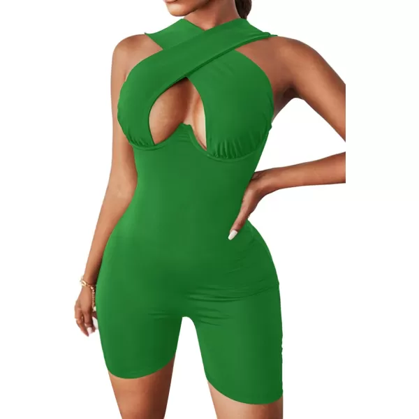 LYANER Women's Cut Out Crisscross Wrap Short Jumpsuit Bodysuit One Piece Catsuit