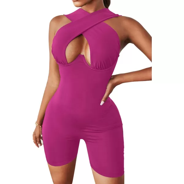 LYANER Women's Cut Out Crisscross Wrap Short Jumpsuit Bodysuit One Piece Catsuit