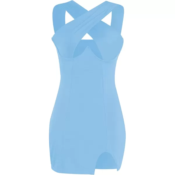 LYANER Women's Cut Out Halter Wrap Sexy Bodycon Party Sleeveless Tank Mini Dress