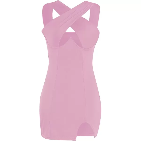 LYANER Women's Cut Out Halter Wrap Sexy Bodycon Party Sleeveless Tank Mini Dress