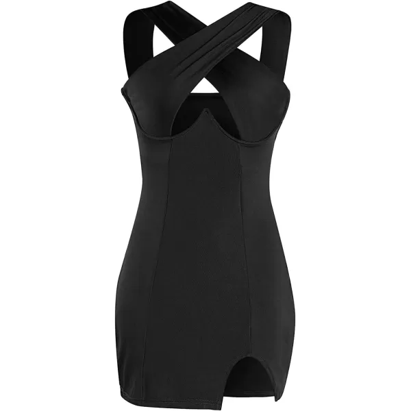 LYANER Women's Cut Out Halter Wrap Sexy Bodycon Party Sleeveless Tank Mini Dress